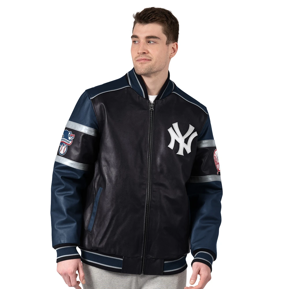 Veste universitaire en cuir noir G-III Sports by Carl Banks pour homme des Yankees de New York