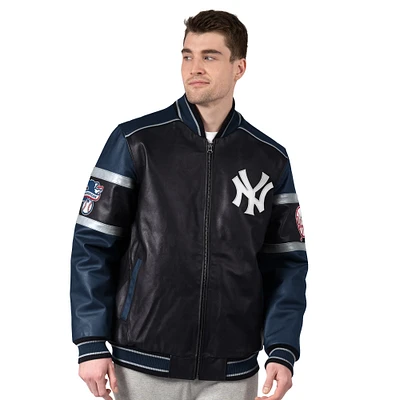 Veste universitaire en cuir noir G-III Sports by Carl Banks pour homme des Yankees de New York