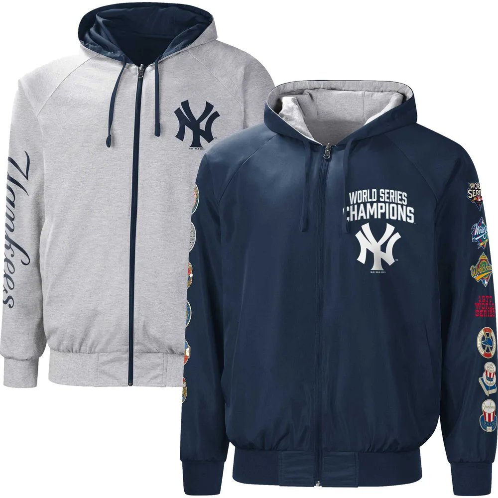 Sweat à capuche raglan réversible glissière pleine longueur New York Yankees Southpaw G-III Sports by Carl Banks pour homme bleu marine/gris - Veste