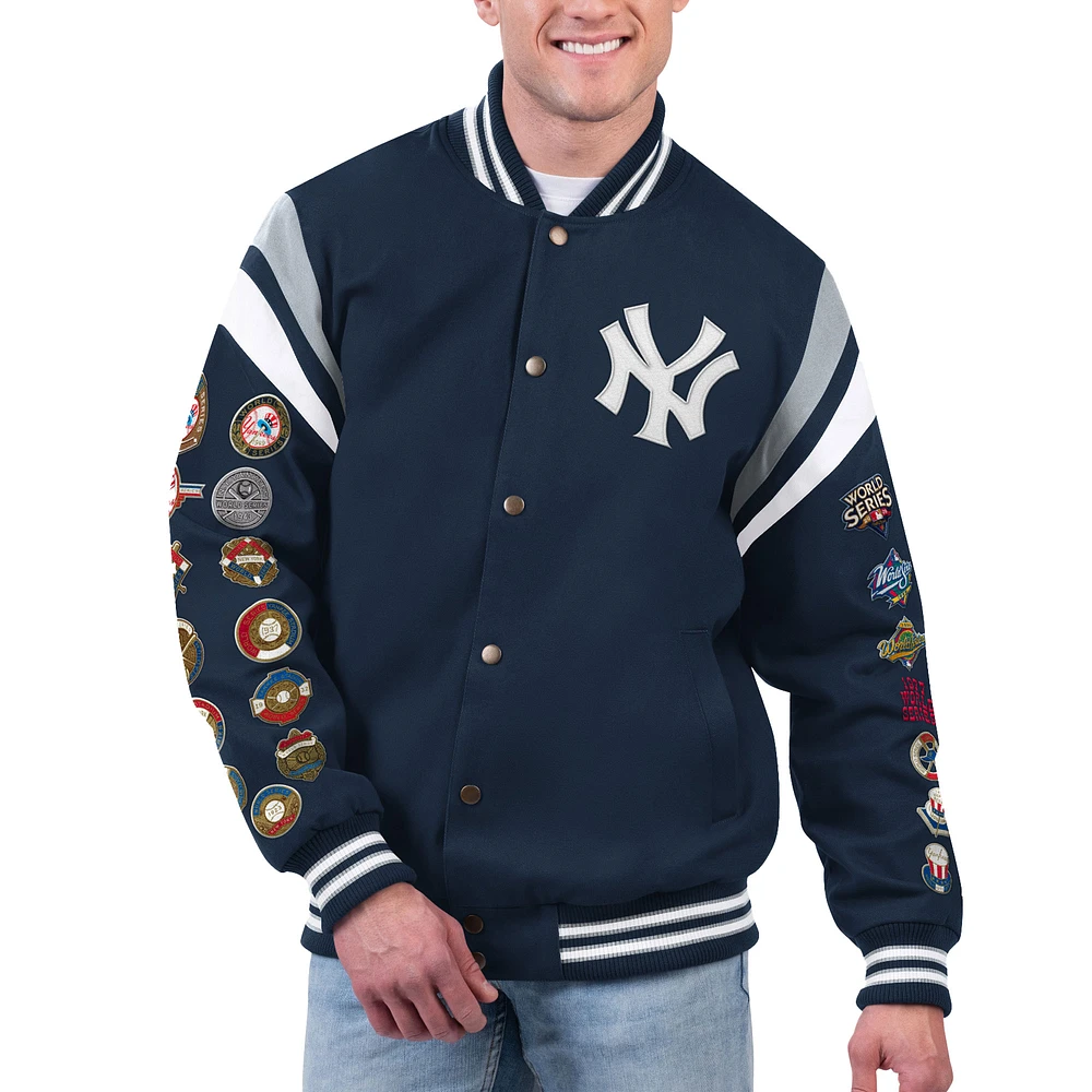 Veste universitaire à bouton-pression rapide G-III Sports by Carl Banks pour hommes, bleu marine, New York Yankees