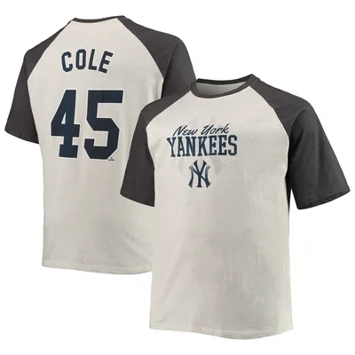 Gerrit Cole New York Yankees Big & Tall Name Number Raglan T-Shirt - Oatmeal/Heathered Charcoal
