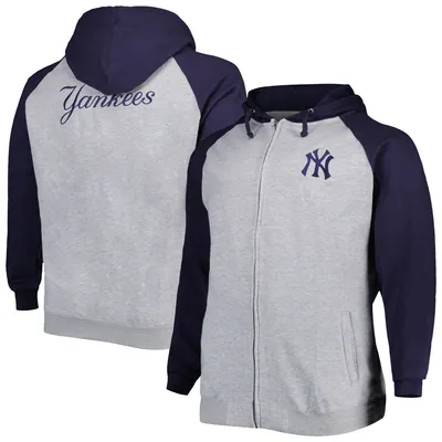 New York Yankees Big & Tall Raglan Hoodie Full-Zip Sweatshirt - Heather Gray/Navy
