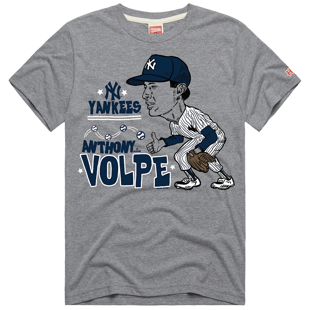 T-shirt caricature gris Hommage Anthony Volpe pour hommes des Yankees de New York