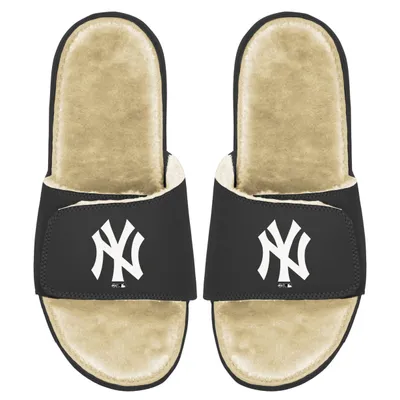 New York Yankees ISlide Men's Faux Fur Slide Sandals - Black/Tan