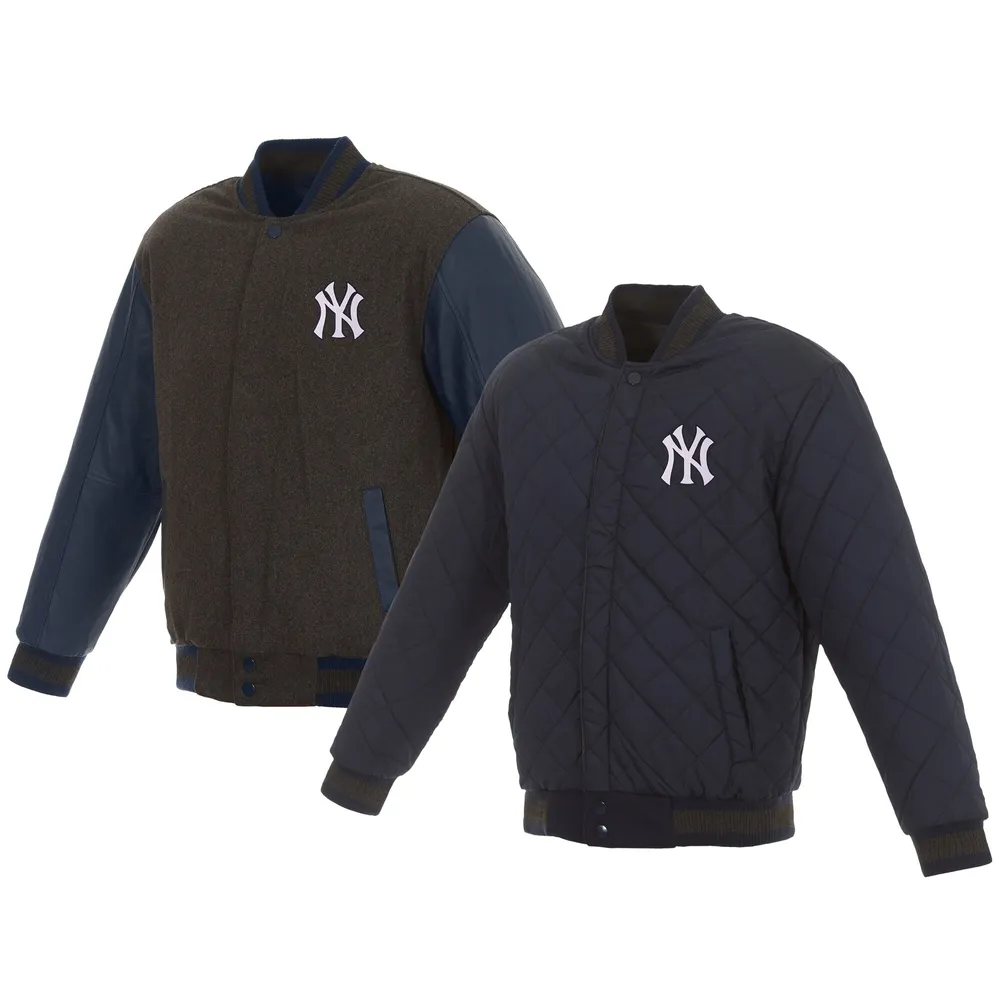 Lids New York Yankees JH Design Wool & Leather Reversible Jacket - Charcoal/Navy