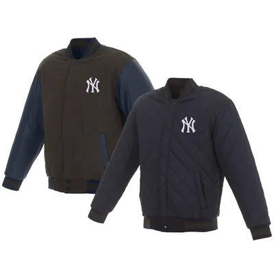 New York Yankees Two-Tone Wool and Leather Jacket - Navy Medium