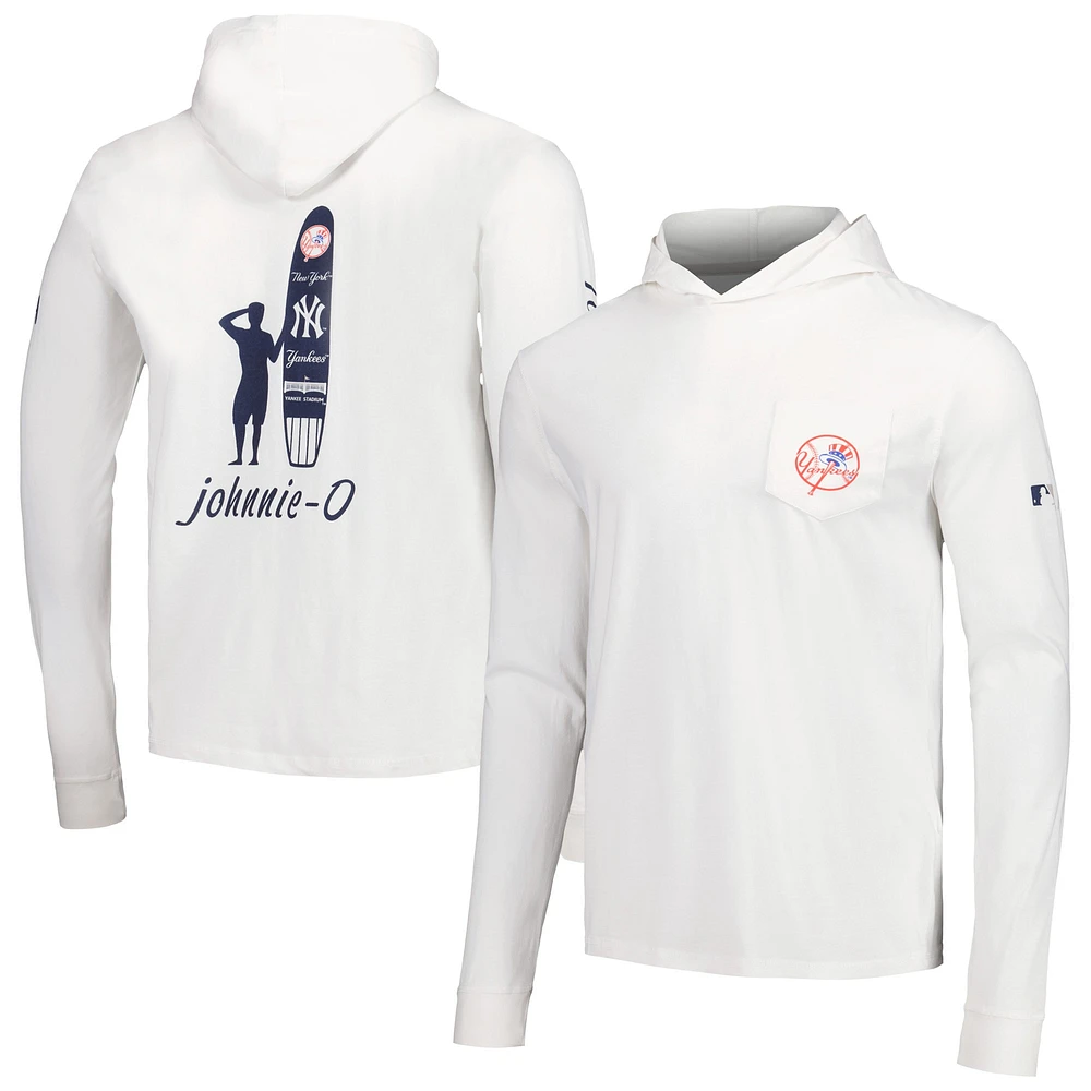 T-shirt à capuche blanc manches longues Eddie des Yankees de New York Johnnie-O pour hommes