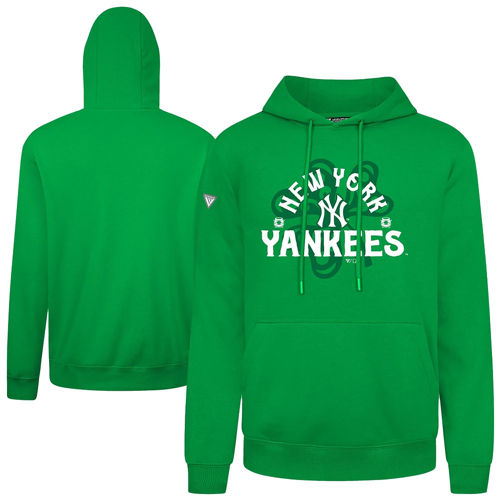 Men's Levelwear  Green New York Yankees St. Patrick's Day Podium Shamrock Pullover Hoodie