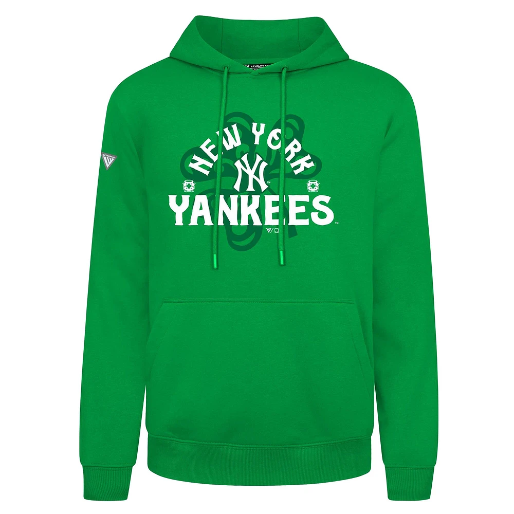 Men's Levelwear  Green New York Yankees St. Patrick's Day Podium Shamrock Pullover Hoodie