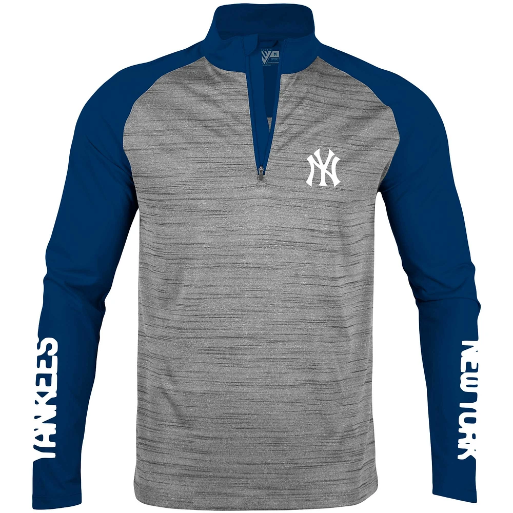 Men's Levelwear Heather Gray New York Yankees Vandal Raglan Quarter-Zip Top