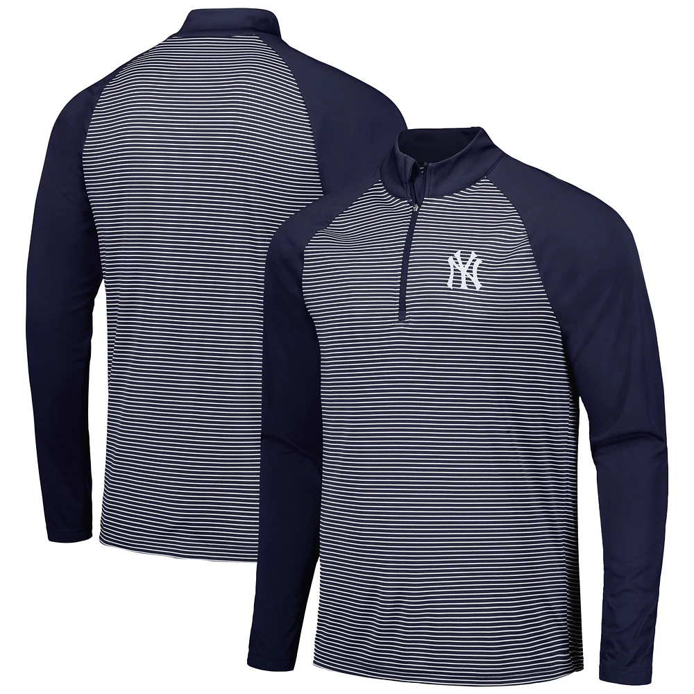 Men's Levelwear Navy New York Yankees Charter Striped Raglan Quarter-Zip Top