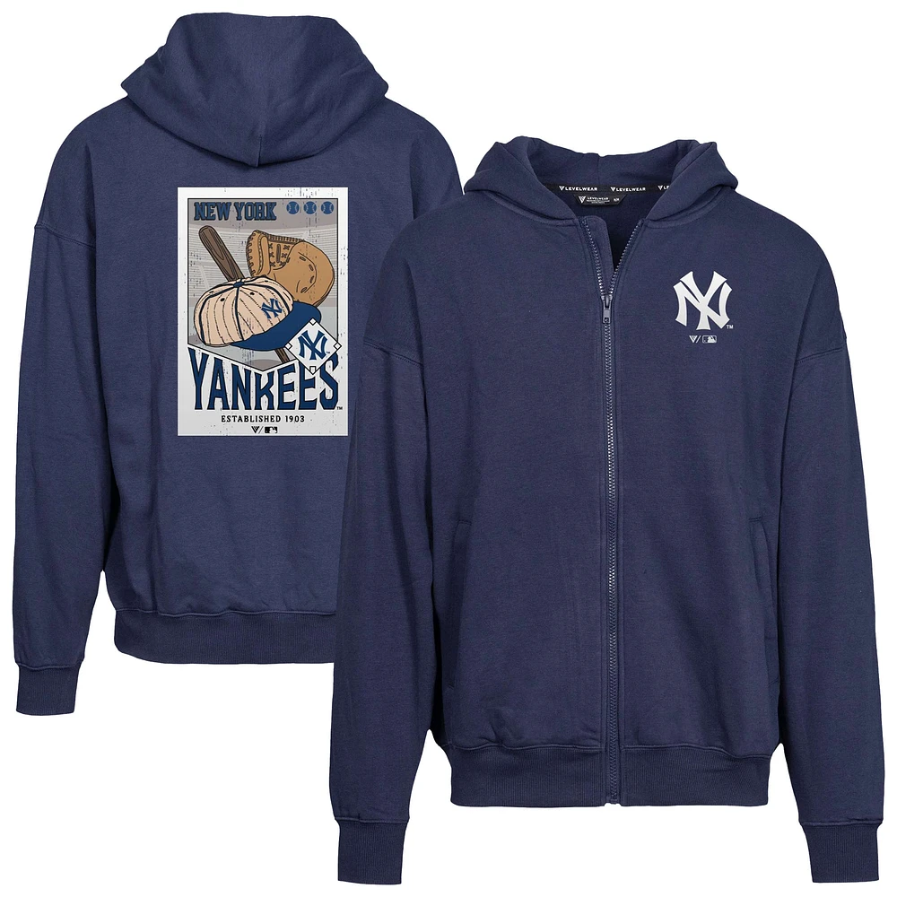 Men's Levelwear  Navy New York Yankees Uphill City Core Logo Full-Zip Hoodie