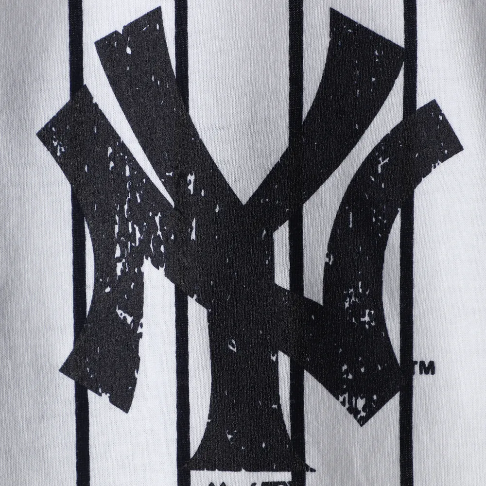 Majestic Threads Men's Majestic Threads Aaron Judge White New York Yankees  Pinstripe 3/4-Sleeve Raglan Name & Number T-Shirt