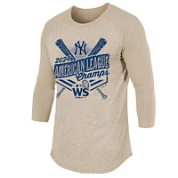 Men's Majestic Threads Oatmeal New York Yankees 2024 American League Champions 3/4-Sleeve Tri-Blend Raglan T-Shirt