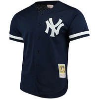 Mitchell & Ness pour homme Bernie Williams Marine New York Yankees Cooperstown Collection Maillot boutonné d'entraînement au bâton en maille