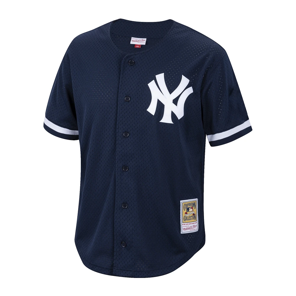 Maillot d'entraînement au bâton boutonné en maille bleu marine Bernie Williams de la collection Cooperstown des Yankees New York pour homme Mitchell & Ness