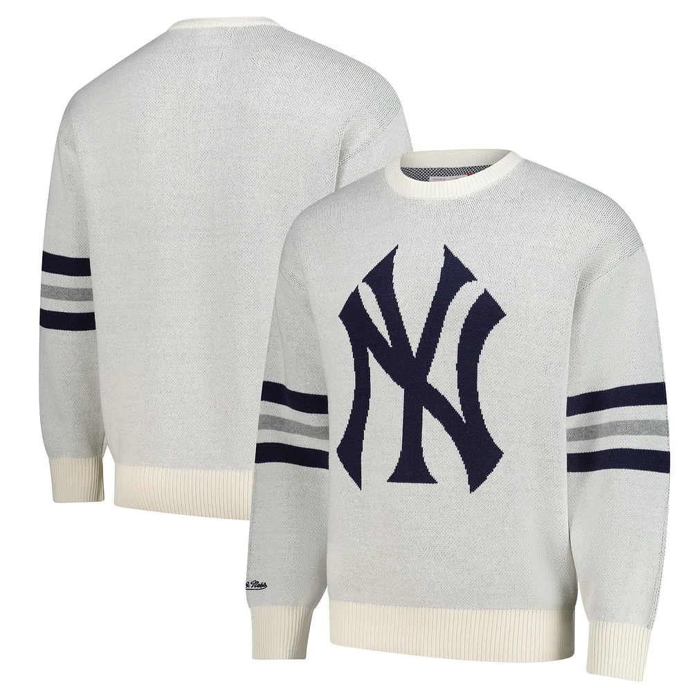 Men's Mitchell & Ness Cream New York Yankees Retro Pullover Sweater