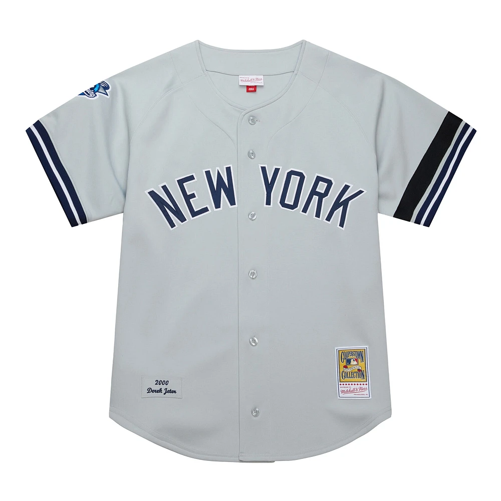 Maillot authentique Mitchell & Ness Derek Jeter gris pour homme des Yankees de New York, collection Cooperstown, Série mondiale 2000
