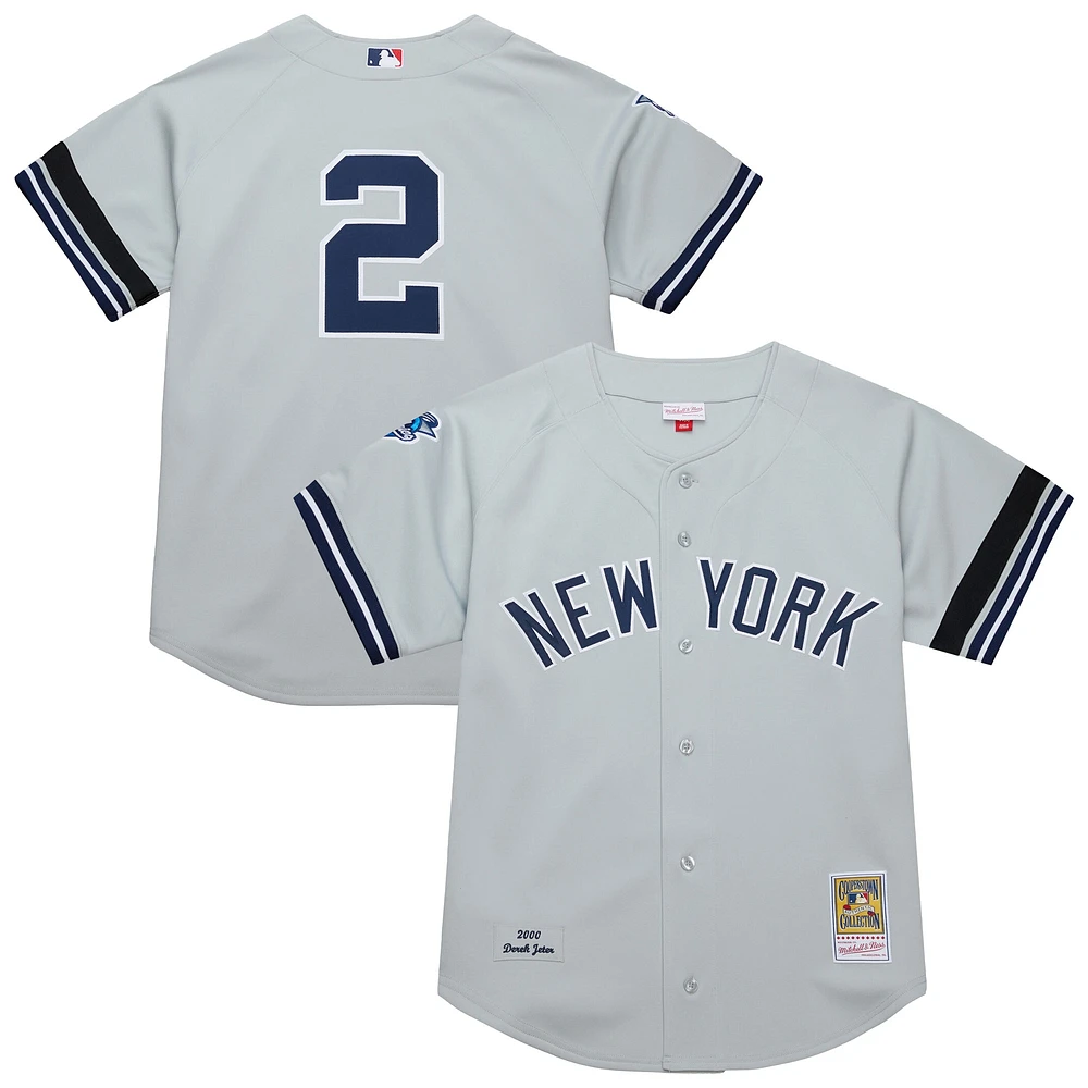 Maillot authentique Mitchell & Ness Derek Jeter gris pour homme des Yankees de New York, collection Cooperstown, Série mondiale 2000