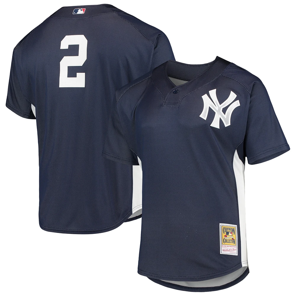 Mitchell & Ness Derek Jeter pour homme Navy New York Yankees Cooperstown Collection Maillot boutonné en maille entraînement au bâton