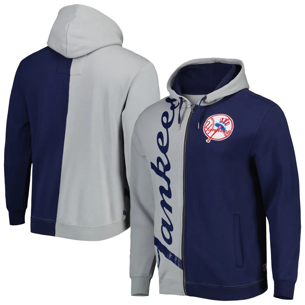 Sweat à capuche entièrement zippé en polaire New York Yankees Mitchell & Ness pour homme, gris/bleu marine