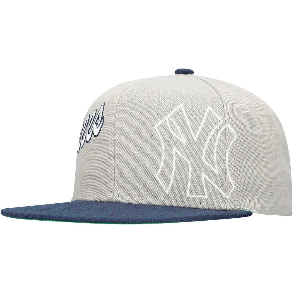 Men's Mitchell & Ness Gray New York Yankees Knock Out Panel Snapback Hat