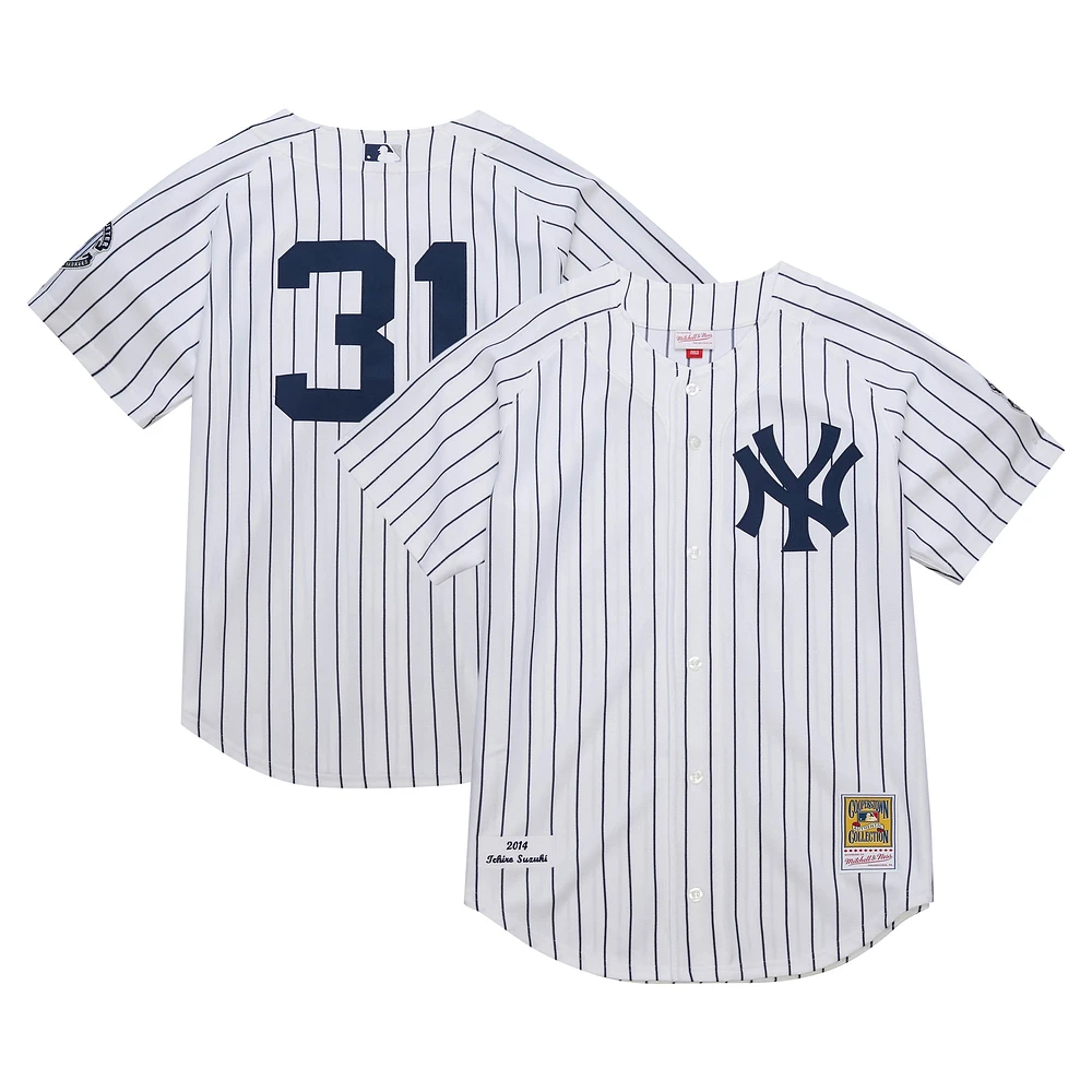 Maillot authentique de retour la collection Cooperstown 2014 des New York Yankees Mitchell & Ness Ichiro Suzuki blanc