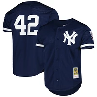 Mitchell & Ness Mariano Rivera Navy New York Yankees Cooperstown Collection Maillot boutonné d'entraînement au bâton en maille pour homme