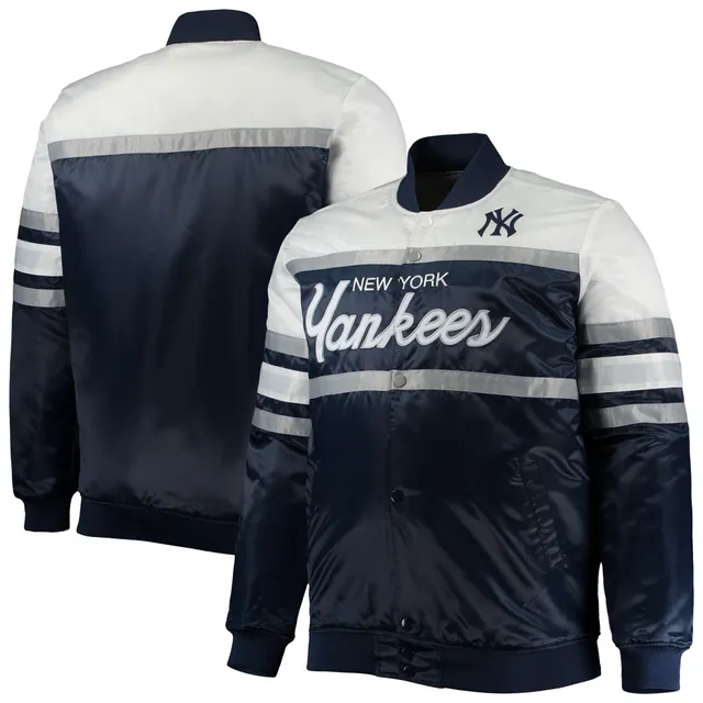 Men's Starter Navy New York Yankees Pick & Roll Satin Varsity Full-Snap Jacket