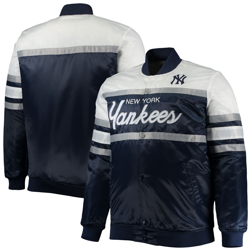 Men's Mitchell & Ness Navy/Gray New York Yankees Big Tall Coaches Satin Full-Snap Jacket