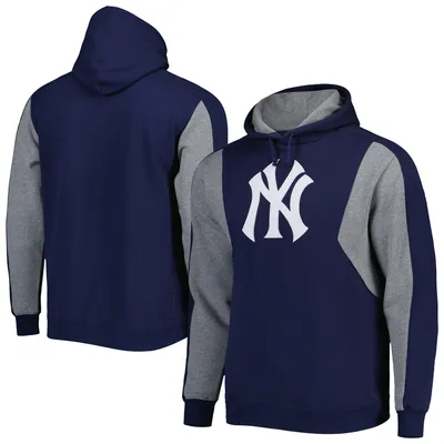 New York Yankees Mitchell & Ness Colorblocked Fleece Pullover Hoodie - Navy/Gray