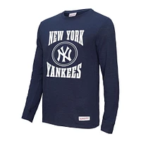 Men's Mitchell & Ness Navy New York Yankees Arched Logo Slub Long Sleeve T-Shirt