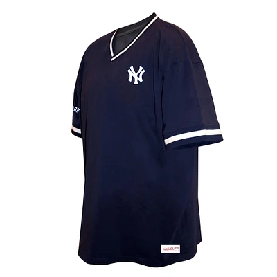 T-shirt col V bleu marine Mitchell & Ness pour homme, grandes tailles, New York Yankees