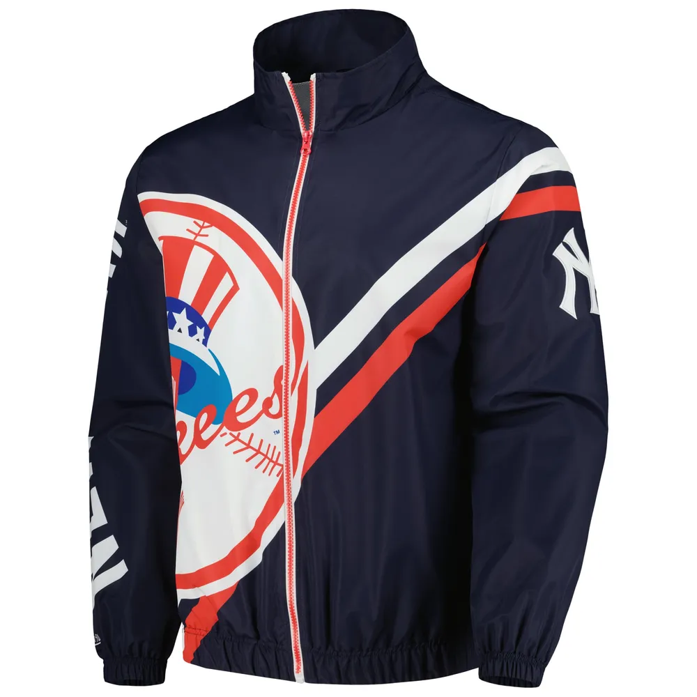 Veste d'échauffement entièrement zippée avec logo éclaté des New York Yankees Mitchell & Ness pour homme, bleu marine