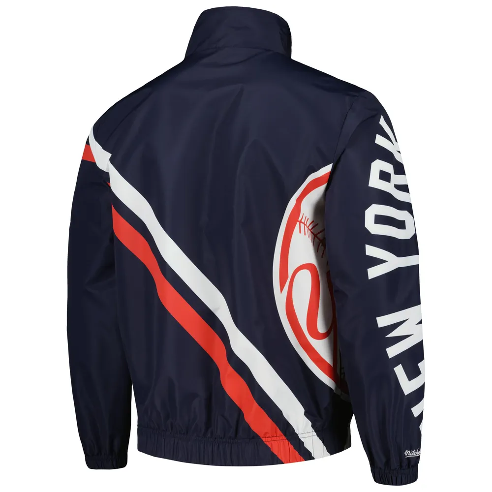 Veste d'échauffement entièrement zippée avec logo éclaté des New York Yankees Mitchell & Ness pour homme, bleu marine