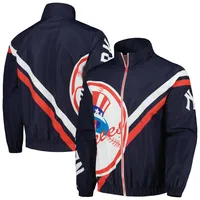 Veste d'échauffement entièrement zippée avec logo éclaté des New York Yankees Mitchell & Ness pour homme, bleu marine