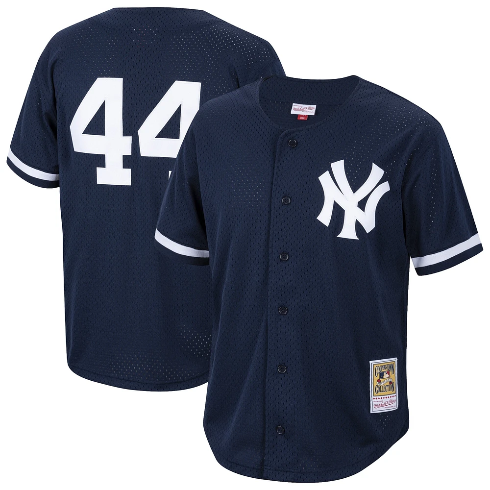 Maillot d'entraînement au bâton boutonné en maille pour homme Mitchell & Ness Reggie Jackson bleu marine New York Yankees Cooperstown Collection