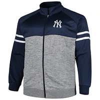 Veste de survêtement raglan à glissière pleine longueur New York Yankees bleu marine/gris chiné pour homme