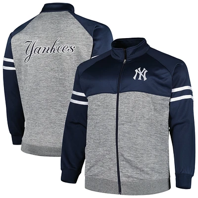 Veste de survêtement raglan à glissière pleine longueur New York Yankees bleu marine/gris chiné pour homme