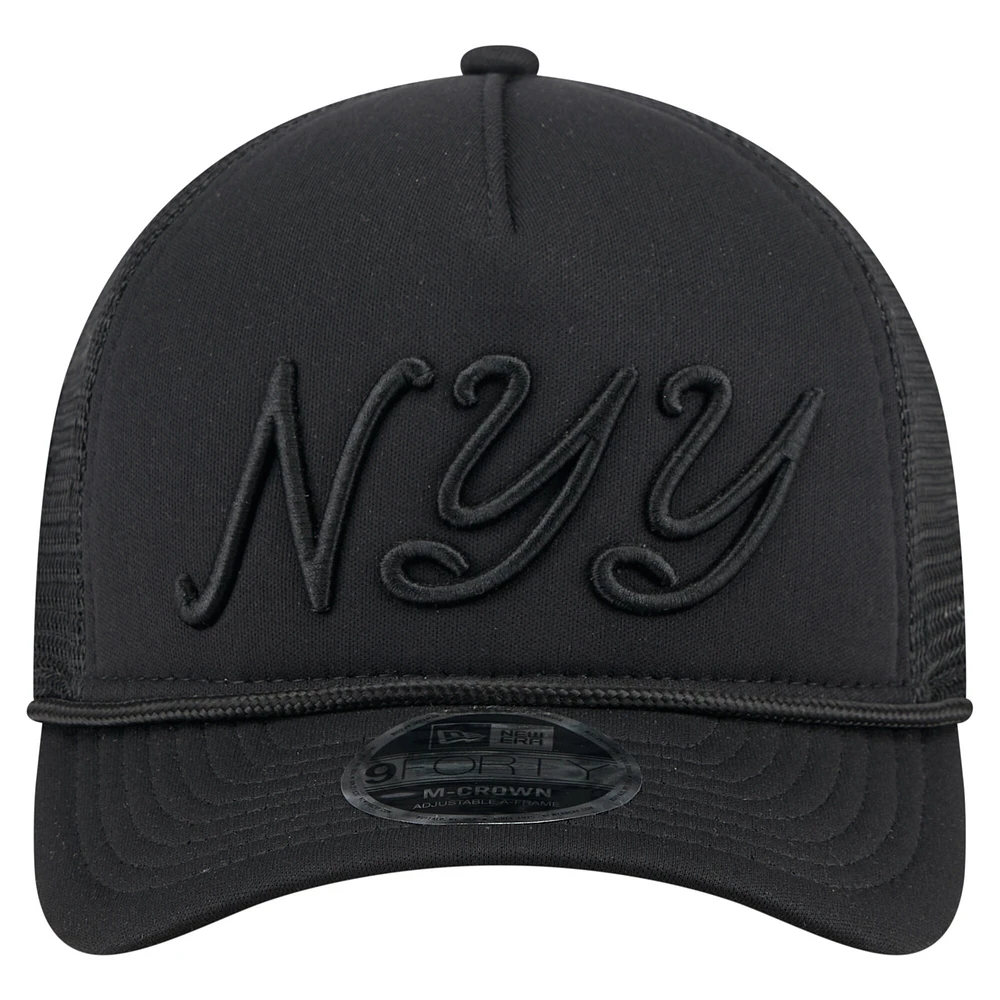Men's New Era Black New York Yankees City Initial 9FORTY A-Frame M-Crown Adjustable Trucker Hat