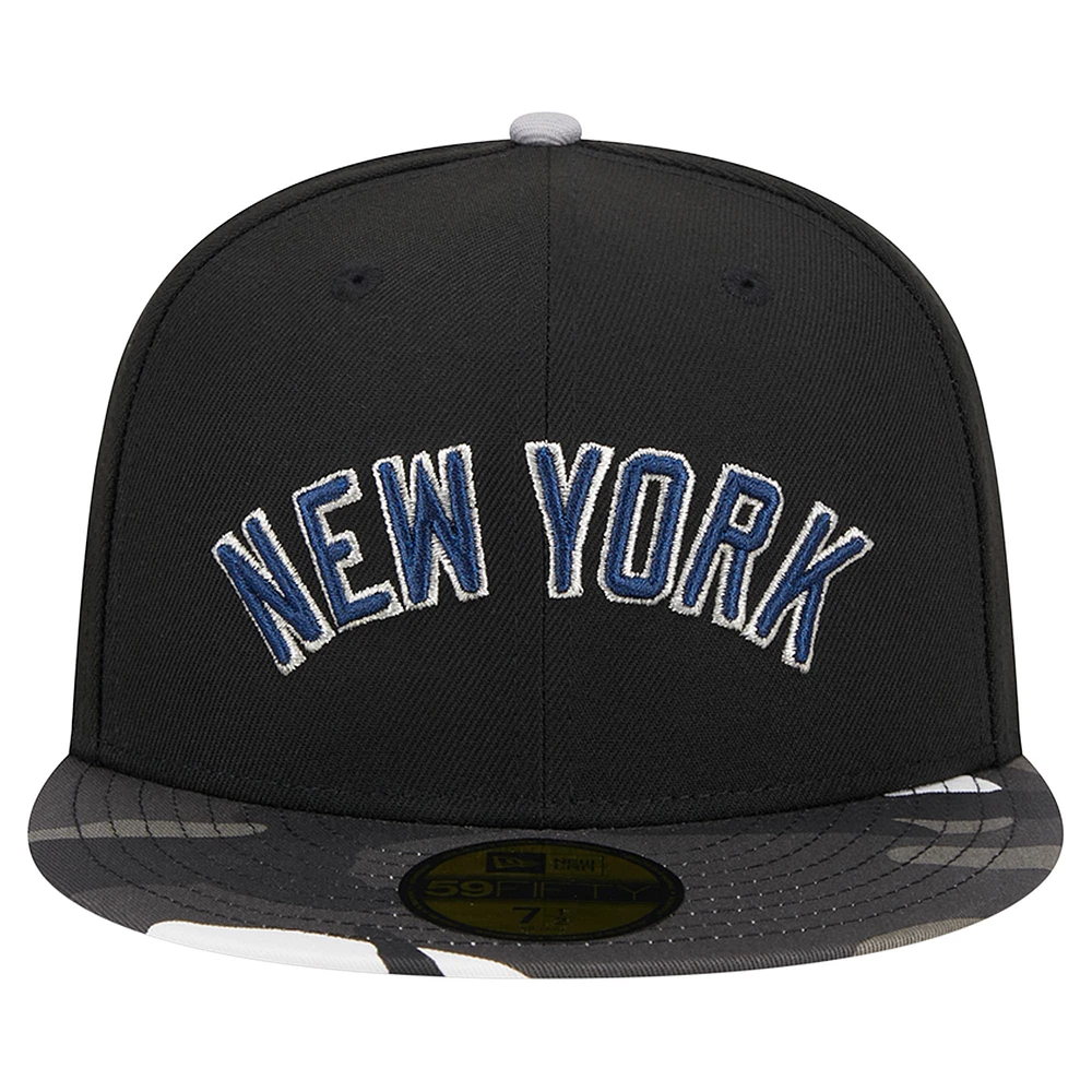 Casquette ajustée 59FIFTY noire à motif camouflage métallisé New York Yankees Era pour homme