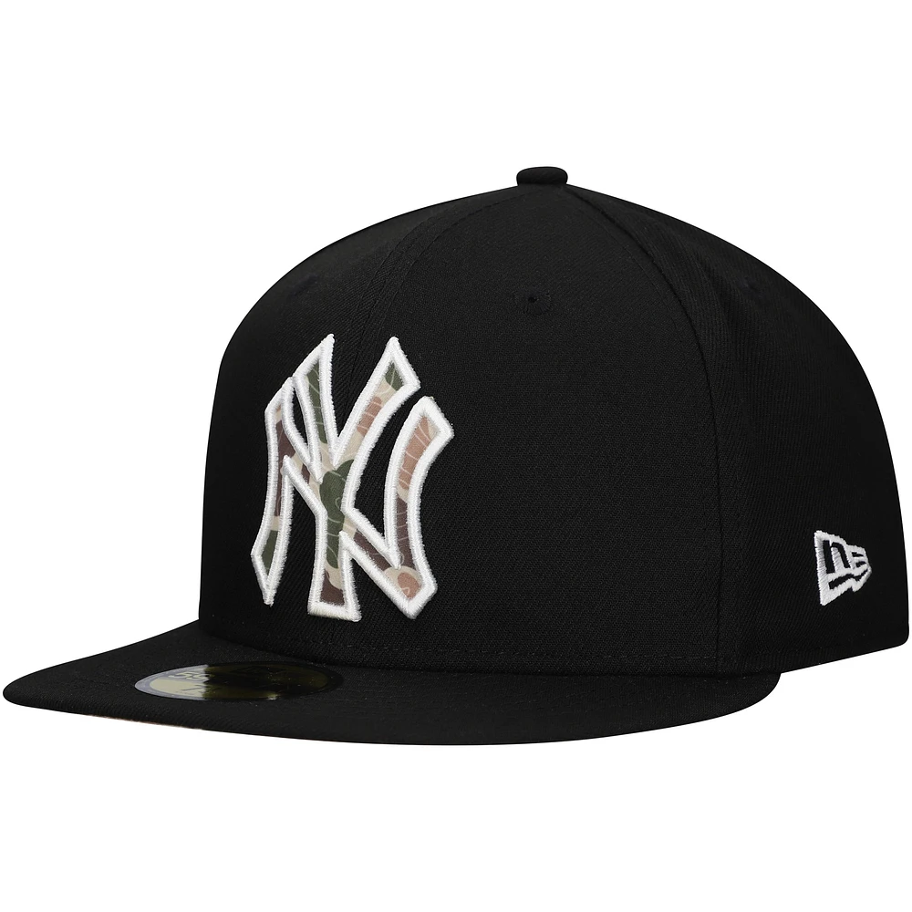 Men's New Era Black York Yankees Troop Chant Camo Undervisor 59FIFTY Fitted Hat