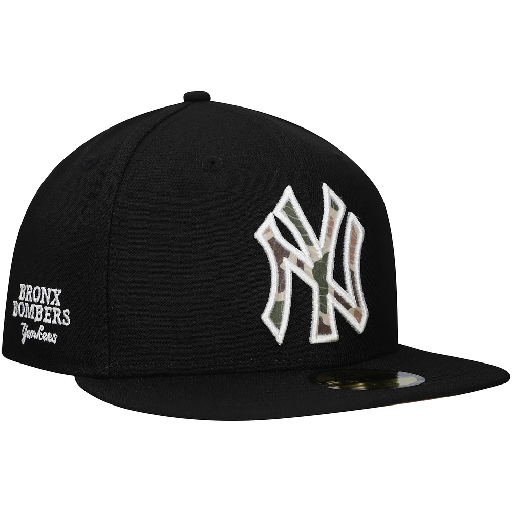 Men's New Era Black York Yankees Troop Chant Camo Undervisor 59FIFTY Fitted Hat