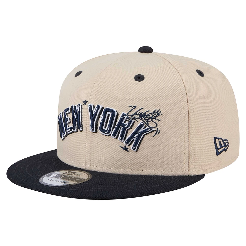 Casquette Snapback 9FIFTY New Era pour homme, couleur crème/noir, motif Team Art des Yankees de New York