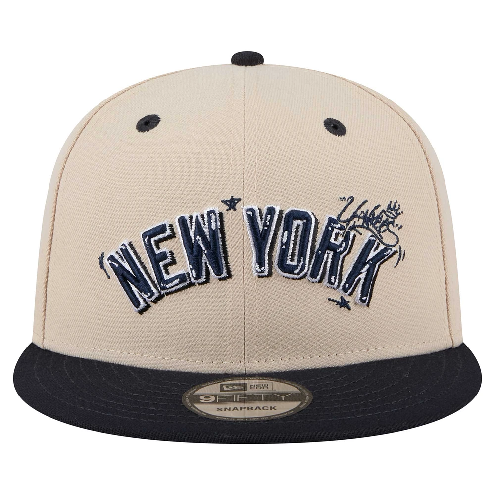 Casquette Snapback 9FIFTY New Era pour homme, couleur crème/noir, motif Team Art des Yankees de New York