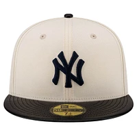 Men's New Era Cream York Yankees Game Night Leather Visor 59FIFTY Fitted Hat