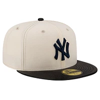 Men's New Era Cream York Yankees Game Night Leather Visor 59FIFTY Fitted Hat