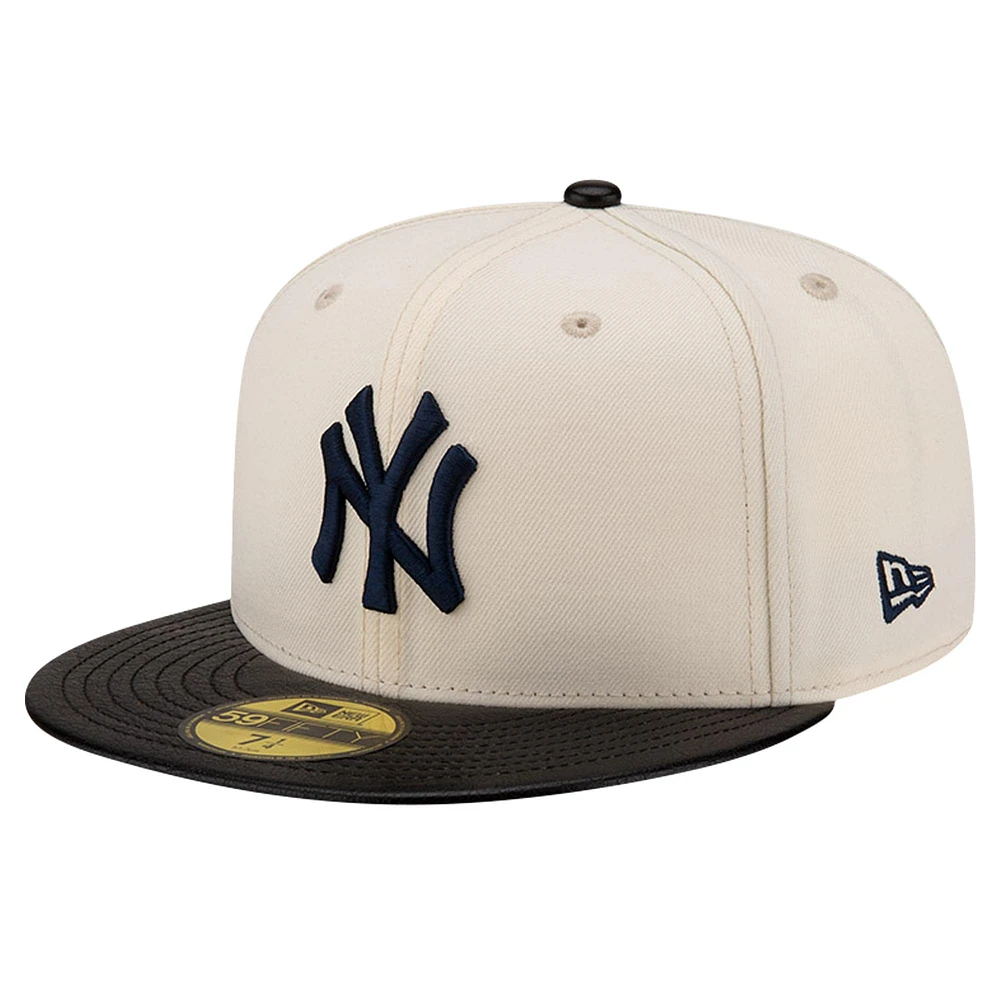 Men's New Era Cream York Yankees Game Night Leather Visor 59FIFTY Fitted Hat