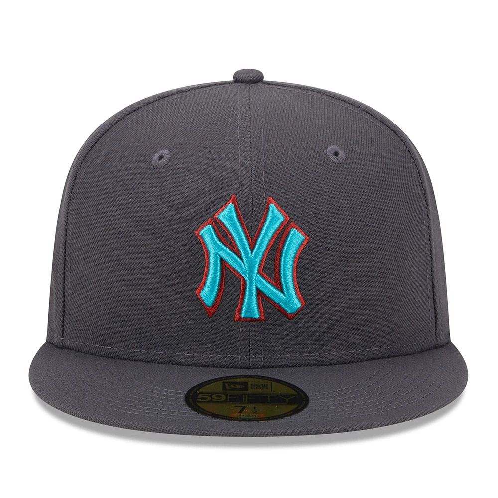 Casquette ajustée 59FIFTY avec sous-visière imprimée New York Yankees Graphite Era pour homme