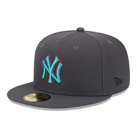 Men's New Era Graphite York Yankees  Print Undervisor 59FIFTY Fitted Hat